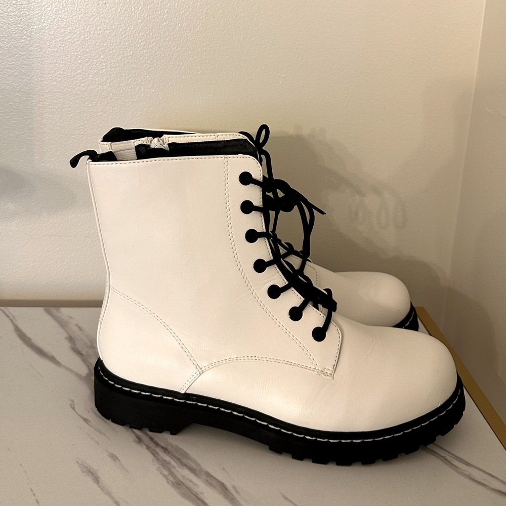 Torrid Stevie Chunky Combat Boots, White, Size 12w